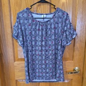 Elle Gray and Purple Floral Blouse